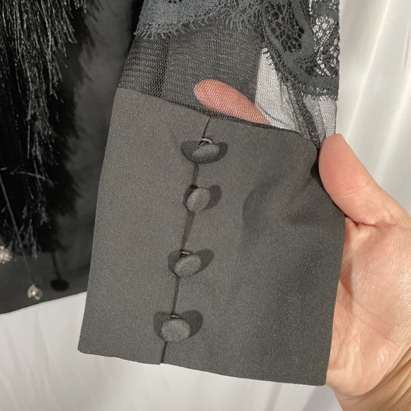 NEW Tadashi Shoji [ 14 ] Felicia Fringe & Lace Blouse Top in‎ Black - Picture 8 of 16